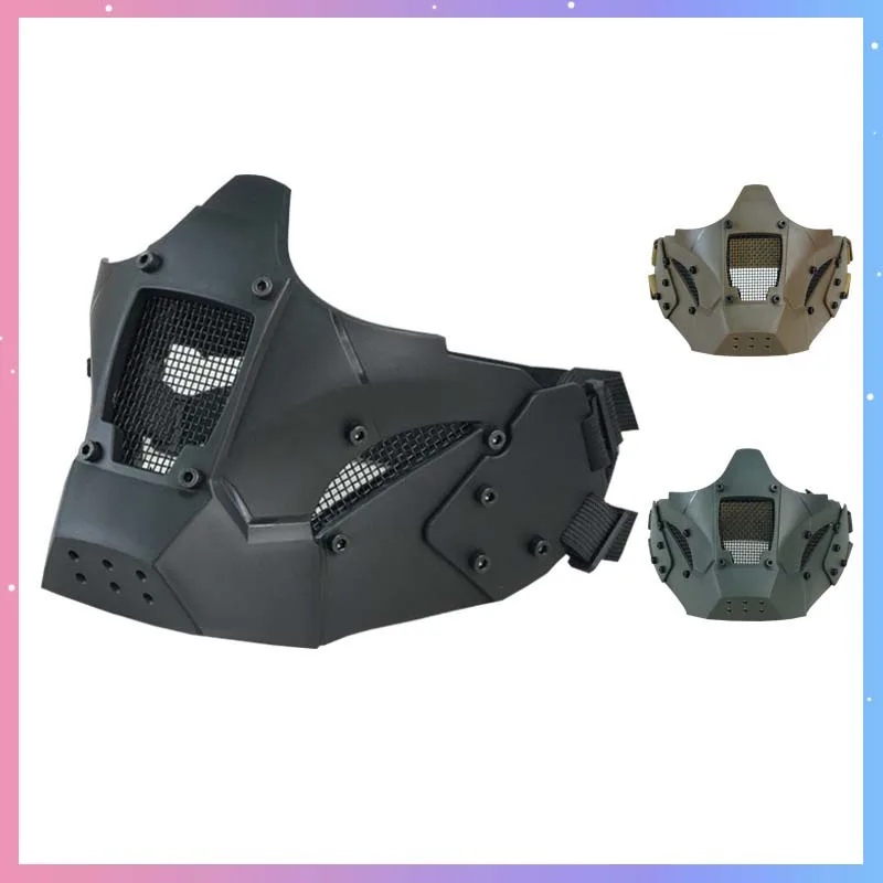 cyber-punk-mask-tactical-helmet-mask-half-face-iron-mesh-windproof-mask-air-gun-headdress-outdoor-sports-hunting-accessories