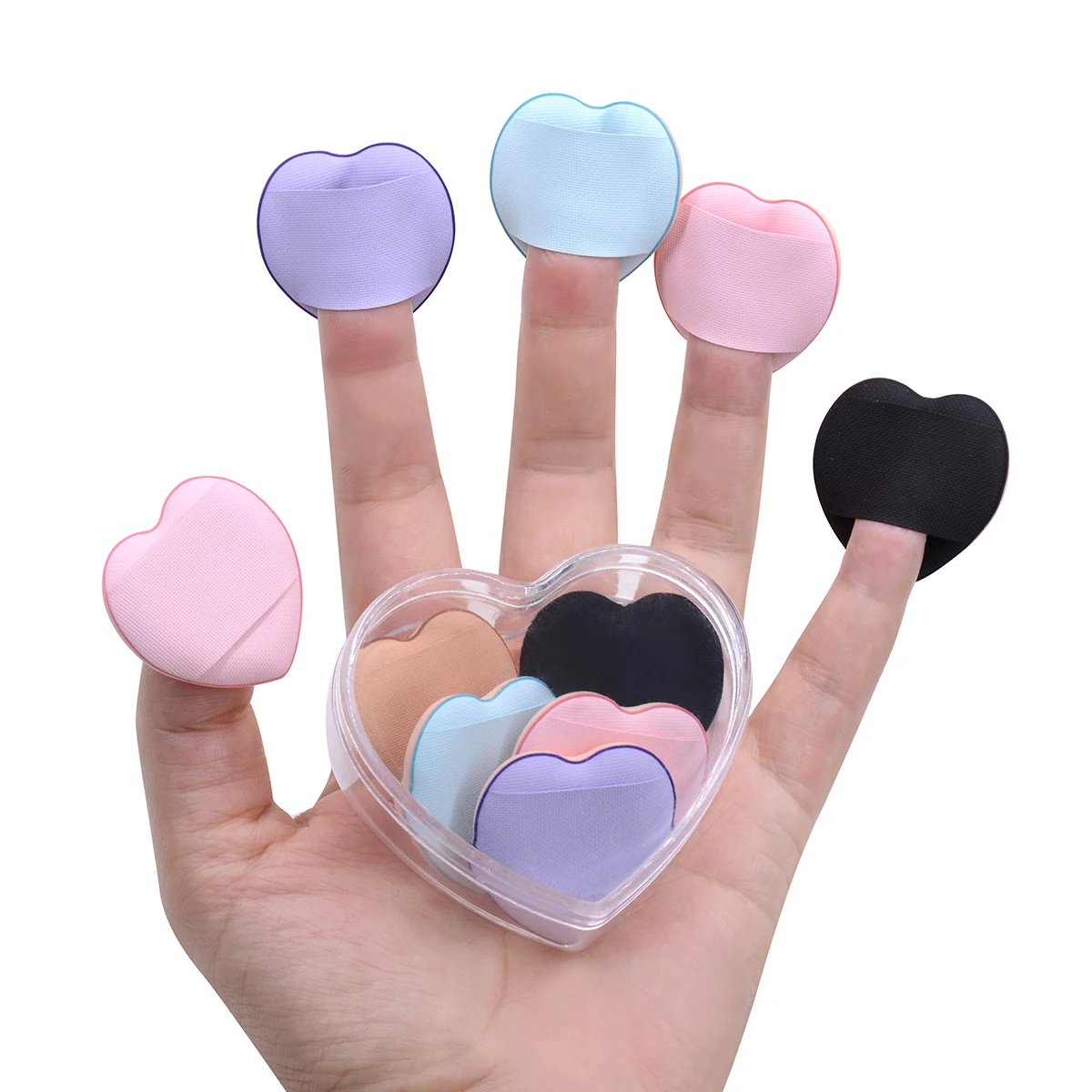 5/10pcs Mini Finger Puff Heart Makeup Foundation Sponge Air Cushion Powder Sponge Case Face Concealer BB Cream Cosmetic Puff