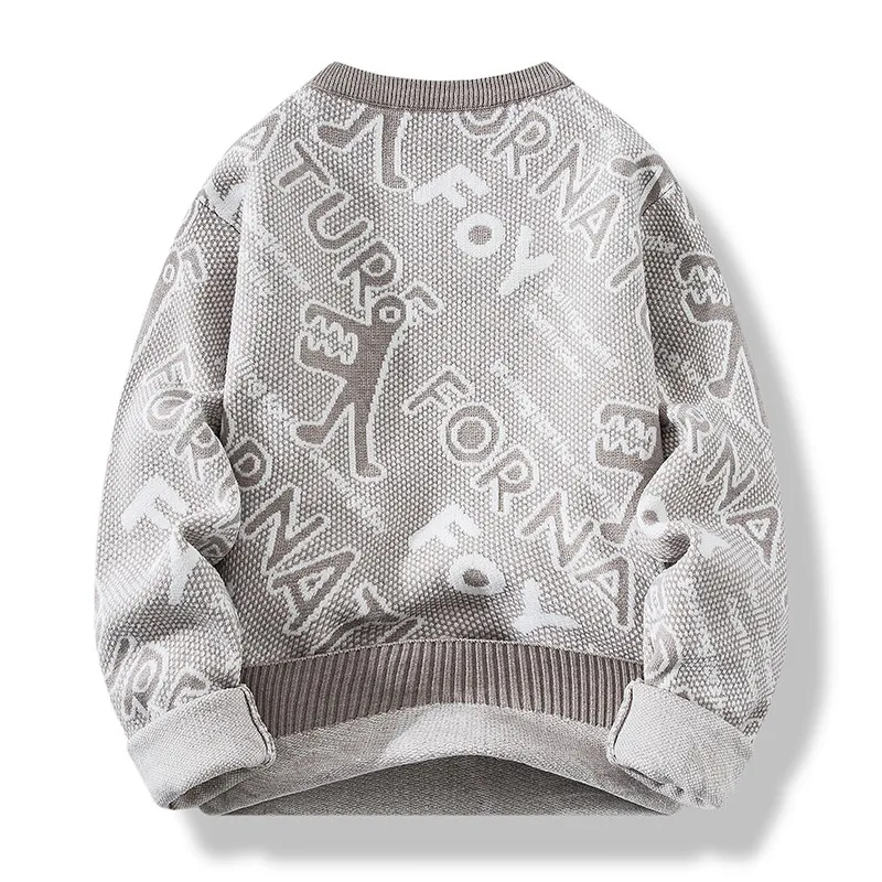 Suéter de punto con estampado de dibujos animados para hombre, jersey con cuello redondo de Color claro, Tops de gran tamaño, ropa de calle cálida, Unisex, otoño