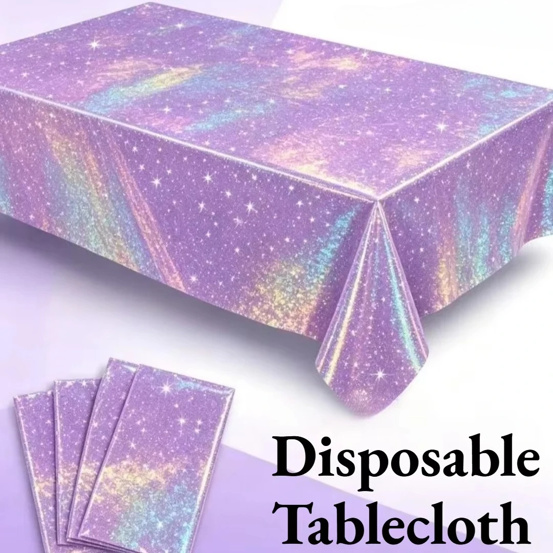 Shiny Laser Iridescent Tablecloth Holographic Metallic Foil Disposable Rectangle Table Cover for Birthday Disco Party Decoration