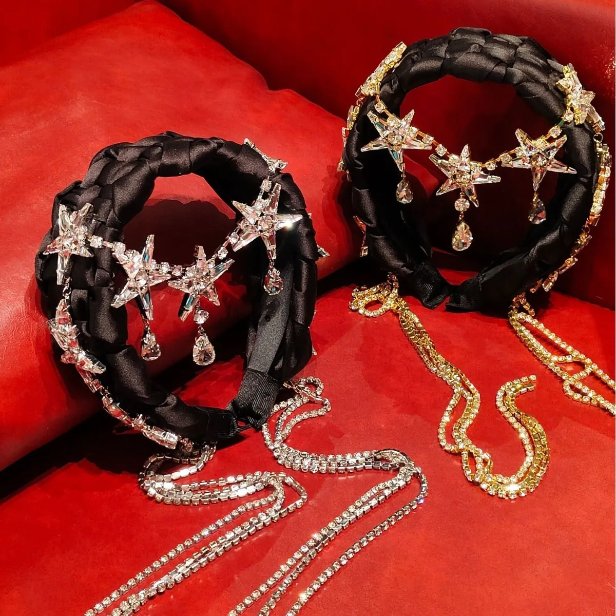 Cool and Spicy Braided Braid Five-star Water Drop Diamond-encrusted Tassel Headband Retro Hair Accessories