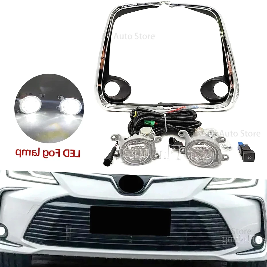 

1 Pair Front LED Fog Lights Fog Lamp For Toyota Corolla Altis 2019 2020 2021 2022 Chrome Trim With Harness Wiring Cover Gri