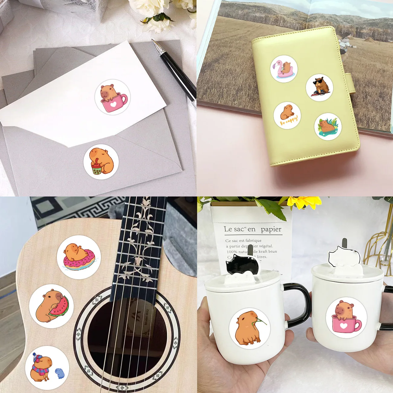 Cute Plump Capybara Cartoon Animais Adesivos, Scrapbook DIY, telefone, bagagem, etiqueta do selo de recompensa do carro, adesivo de parede, brinquedo do miúdo, marrom, 500pcs