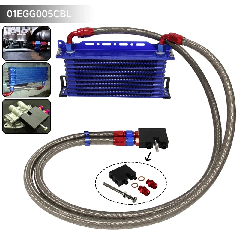 10 Row AN10 Oil cooler w/Bracket Hose Kit Fits For BMW 3 Series N54 Engine 135 135i E82;335 335i E90 E92 E93 06-11 Blue