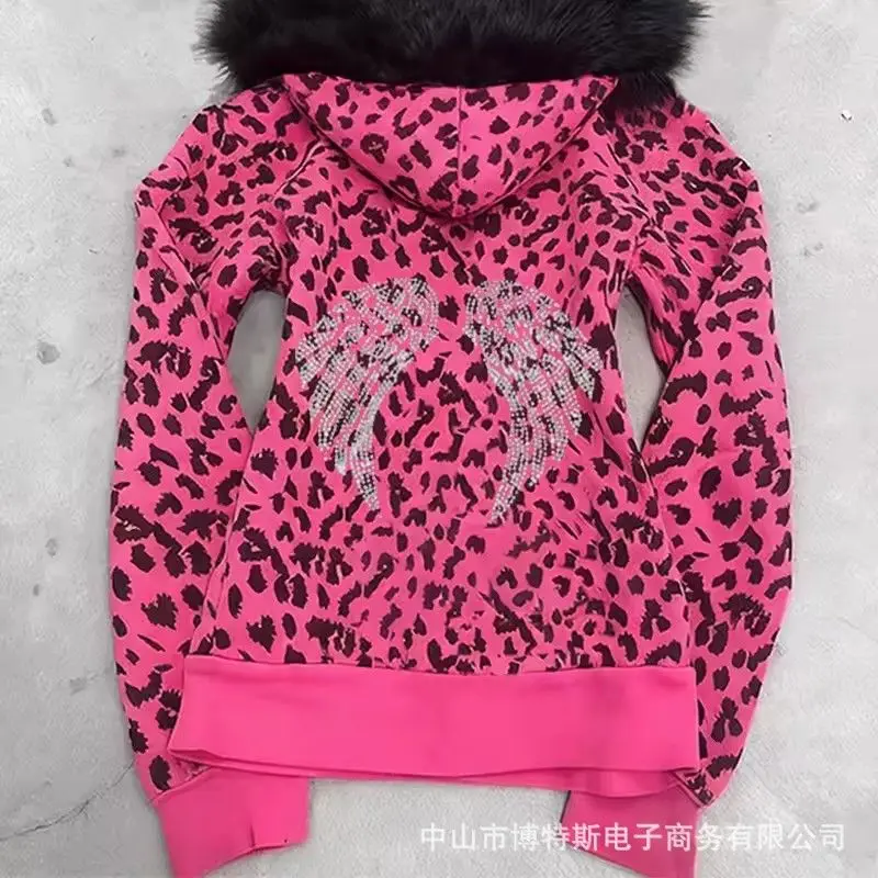2000S Women's Harajuku Style Collar Hoodie Autumn Winter Clothing Fashion Trend Slim Fit Zipper Street Style Jacket with Pockets