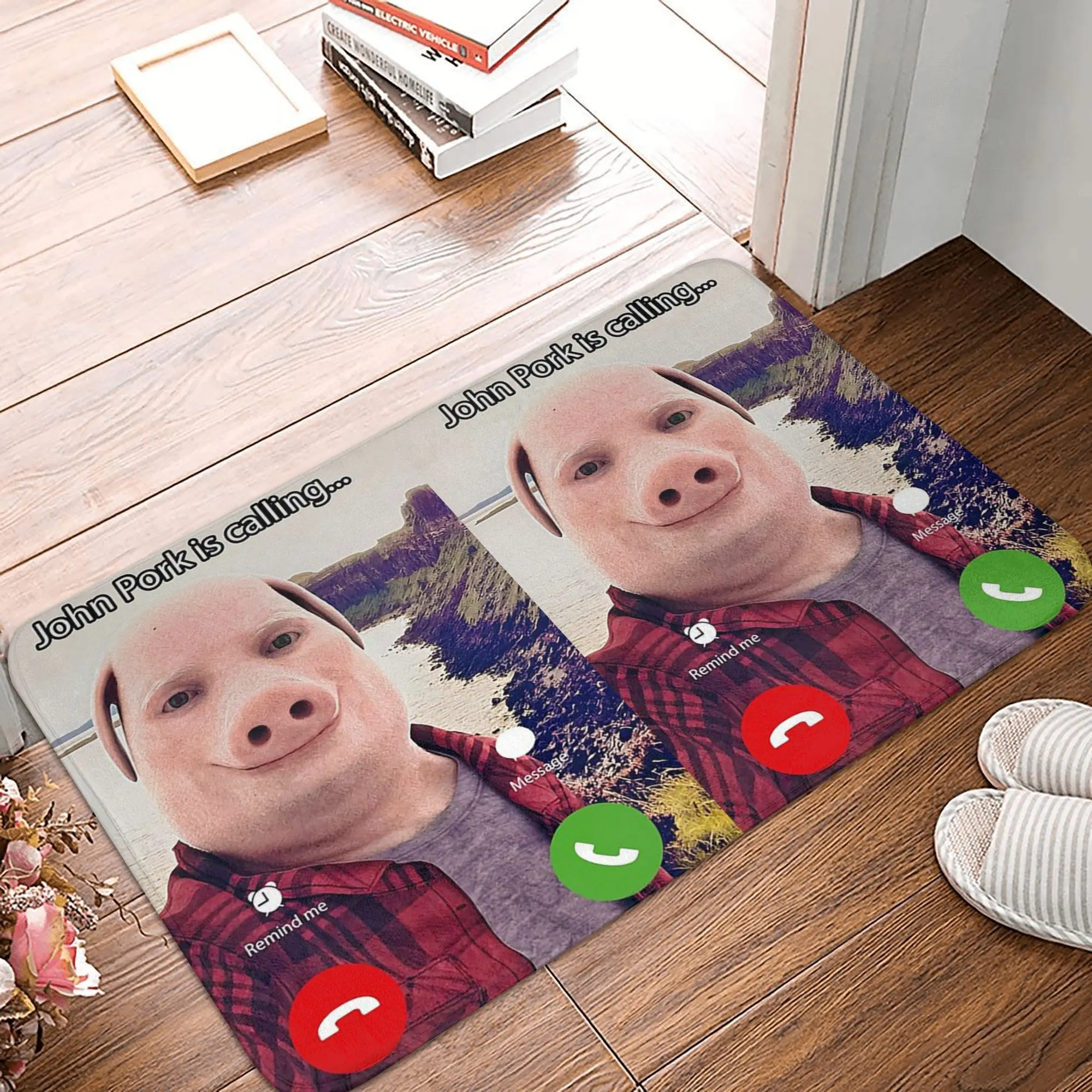 John Pork Is Calling Answer Call Phone Non-slip Doormat Floor Mat Sand Scraping Carpet Rug for Kitchen Entrance Home Footpad Mat