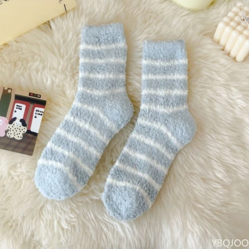 6 أزواج من الجوارب الحرارية النسائية السميكة شتاء دافئ مخطط المرجان الصوف رقيق بلون النوم السرير الجوارب رائجة البيع