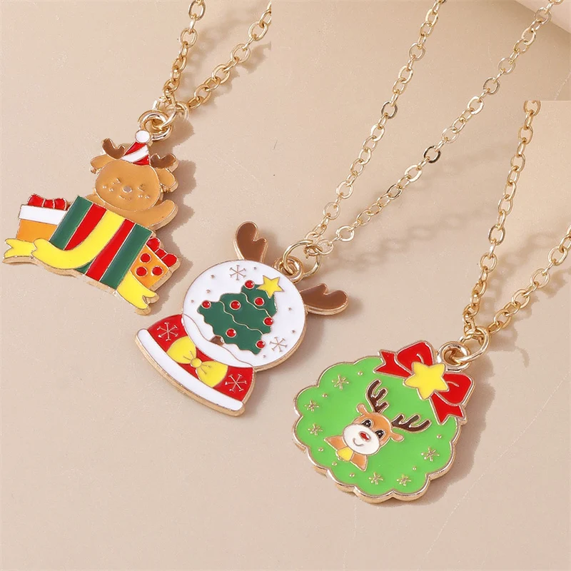 Aihua 3pcs4pcs Weihnachten Halsketten Emaille Weihnachtsbaum Glocke Santa Schneeflocke Halskette Anhänger für Frauen Geschenke Trendy Schmuck Set – Detail 26