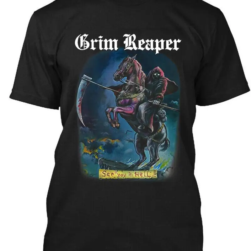 

НОВАЯ ПОПУЛЯРНАЯ ФУТБОЛКА с логотипом британской музыки Grim Reaper See You in Hell S 4XL