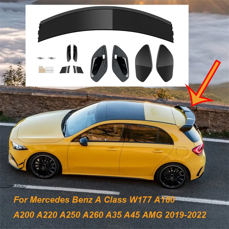 

For Mercedes Benz A Class W177 A180 A200 A220 A250 A260 A35 A45 AMG 2019-2022 Rear Roof Trunk Boot Lip Spoiler Wing Tuning Black