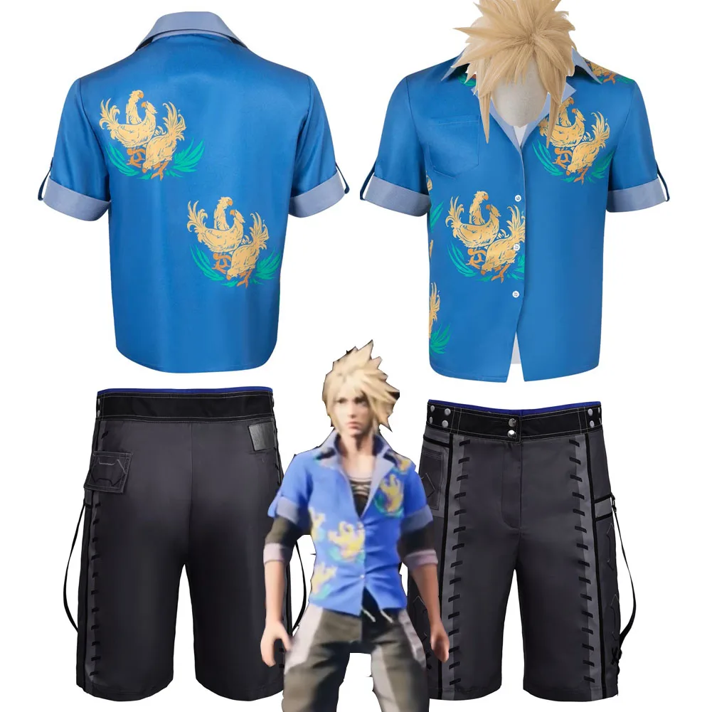 Fantasy Cloud Strife Cosplay Wig Costume T Shirt Pants Men Fantasia Game Outfits Halloween Carnival Party Disguise Suit