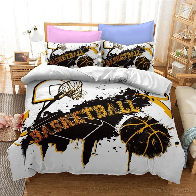 3D Basketball Style Bedding Set Sports Basketball Duvet Cover Set Soft Quilt Cover with Pillowcase Home Textile for Teens Boys