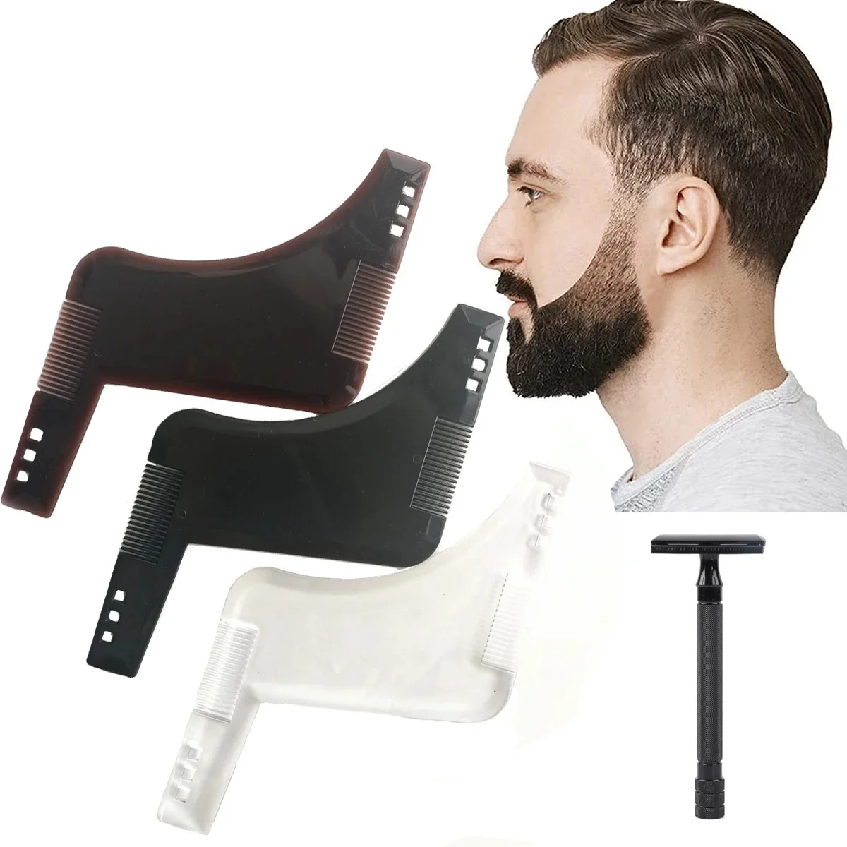 Men's Safety Razor Set Beard Styling Template Stencil Beard Comb Essential Tool for Beard Shaping And Maintenance