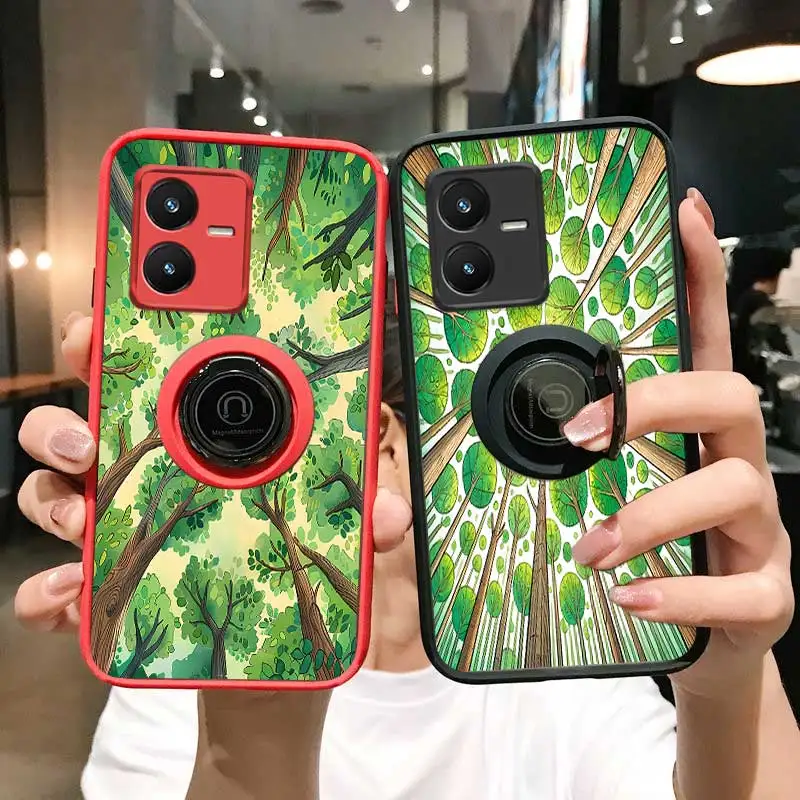 Y22S Forest Canopy Skin-feel Ring Phone Case For VIVO Y 76 72 55 52 51 36 35 33 31 22 21 20 17 16 15 12 11 02 S Y A Cover