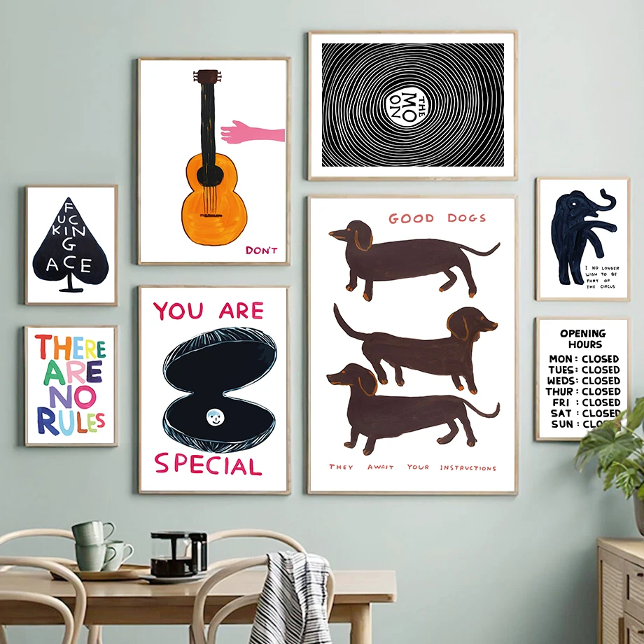 David Shrigley Dachshund Black Cat Circus Wall Art Canvas Painting Nordic Posters And Prints Wall Pictures For Living Room Decor