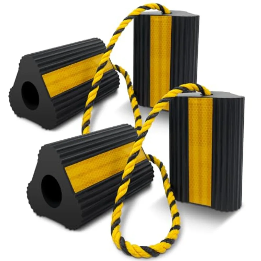 

Wheel Chocks 2pair/4pack with Rope for RV Trailer Camper Truck Car Aircraft, Versatile Heavy Duty Rubber Wheel Chocks Block wit
