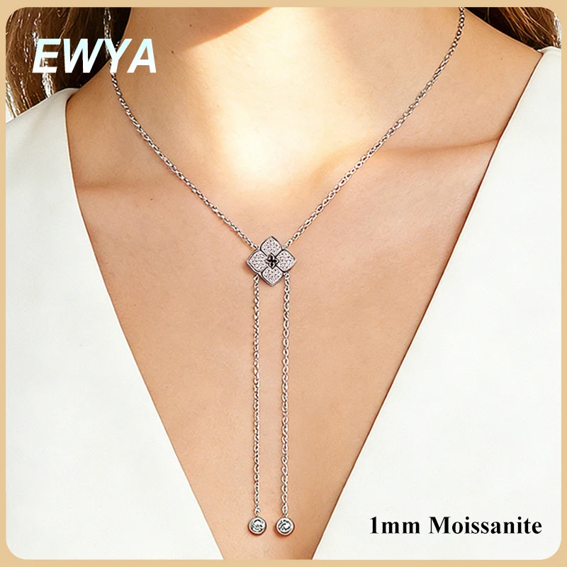 

Изящное женское колье-подвеска EWYA Dainty с муассанитом 1 мм в форме клевера, серебро 925 пробы, с длинным кисточкой, для вечеринок, с эффектом многослойности
