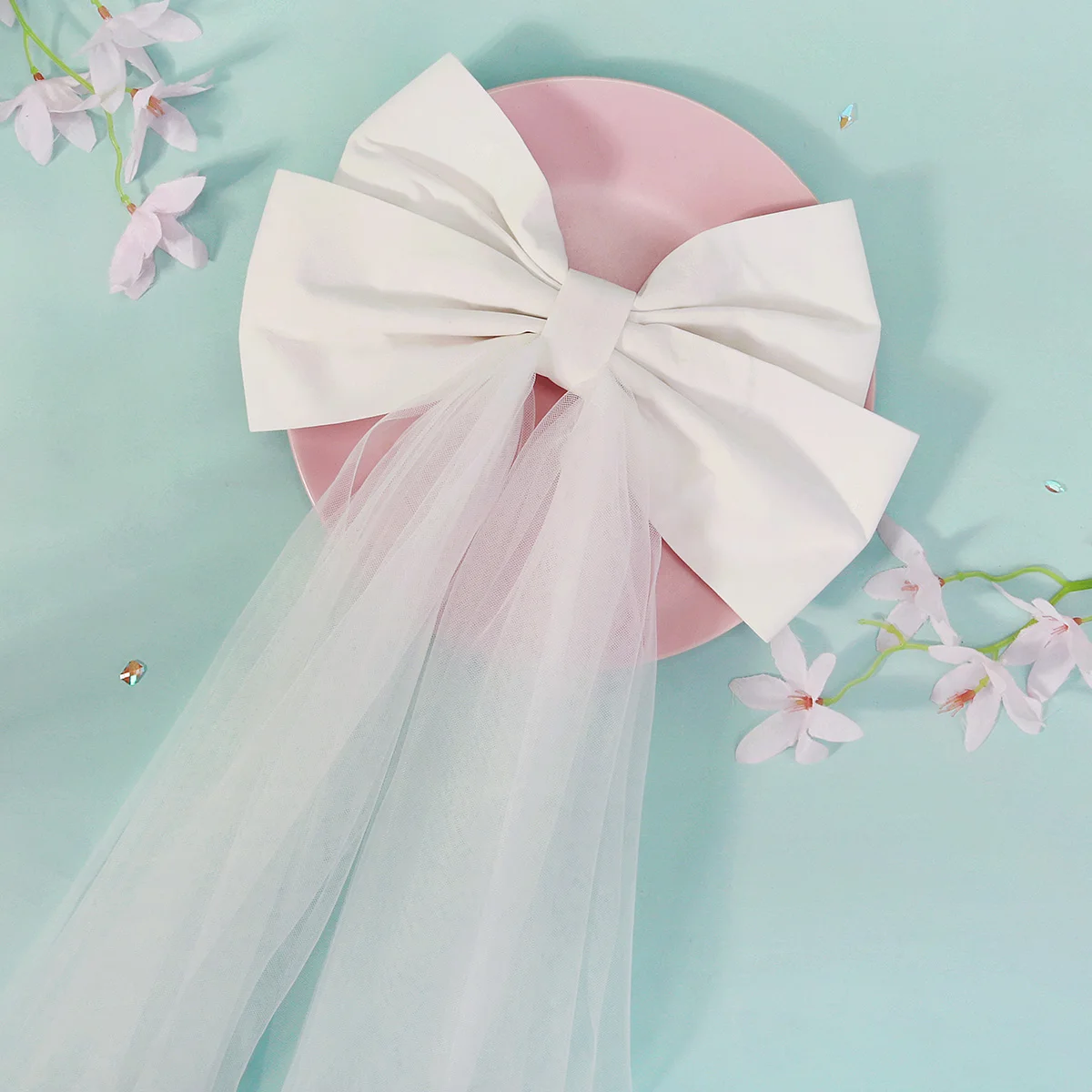 Fashion New Bride Wedding Double-layer Bow Shawl Veil For Women Sweet Princess Headdress Veil Hair Accessories Jewelry image 3
