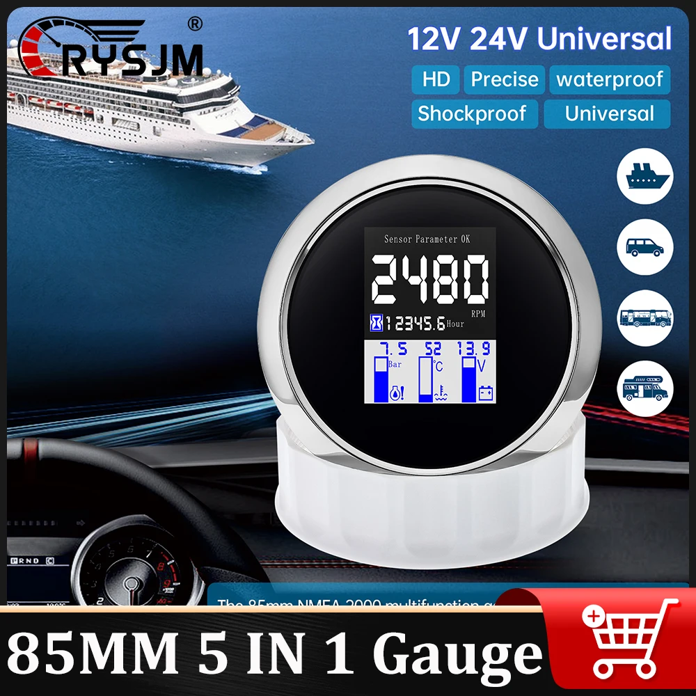 

* 85 мм NMEA 2000 Многофункциональный манометр Скорость двигателя Напряжение Температура Давление масла Всего часы двигателя 12 В 24 В Цифровой автомобильный датчик