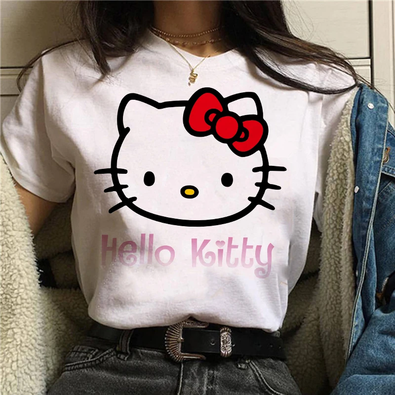 90s Cute Kawaii Manga Y2k Japanese Anime Hello Kitty T Shirt Women T-shirt Sanrio Clothes Tshirt Short Sleeve Tops Tee