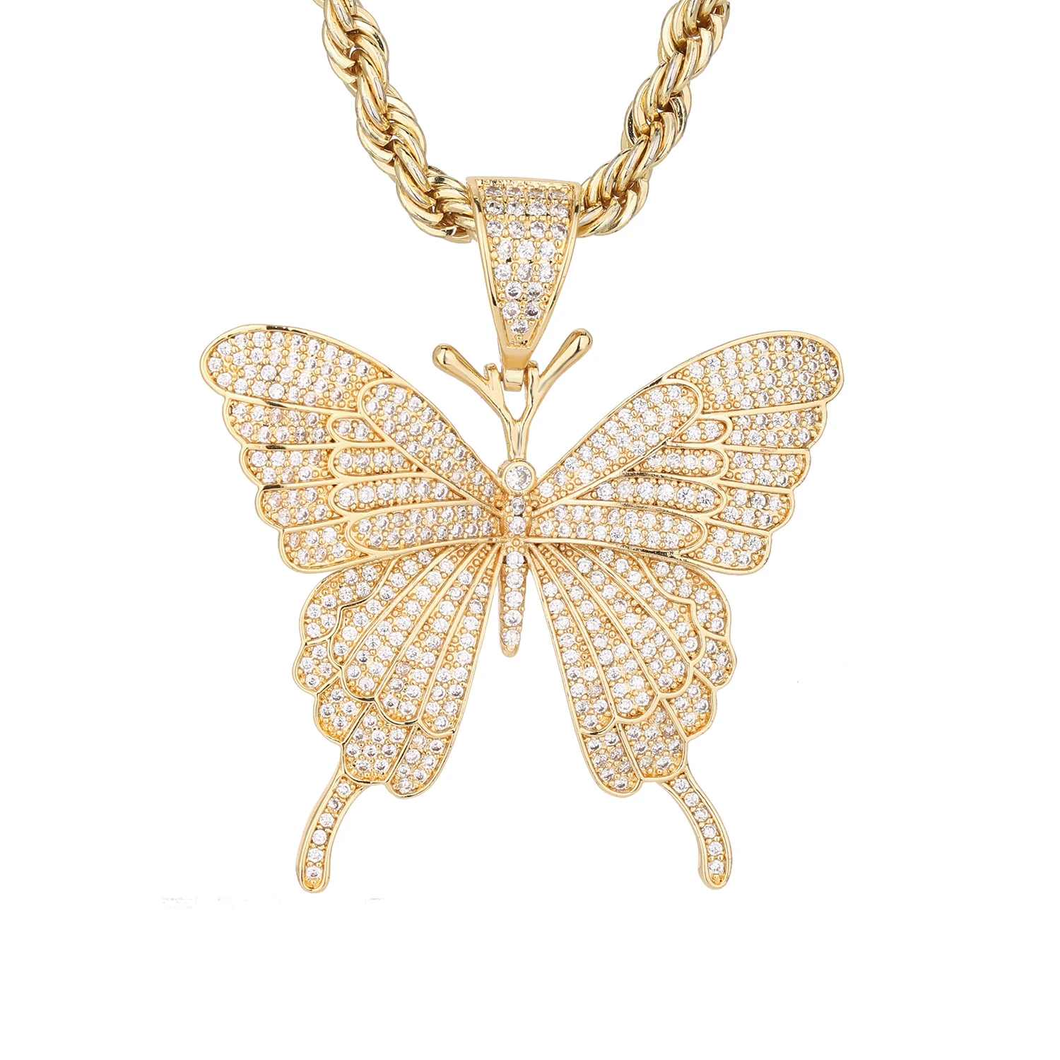 Fashion Hip-hop Shiny Zircon Large Butterfly Pendant Rap Cuban Chain Diy Custom Women\'s Party Jewelry