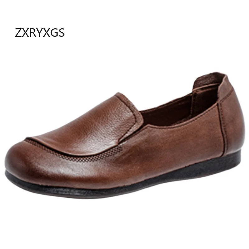 

ZXRYXGS элегантные женские туфли на плоской подошве из воловьей кожи с верхним слоем, осень 2022, повседневная простая универсальная обувь из натуральной кожи, модные туфли на плоской подошве