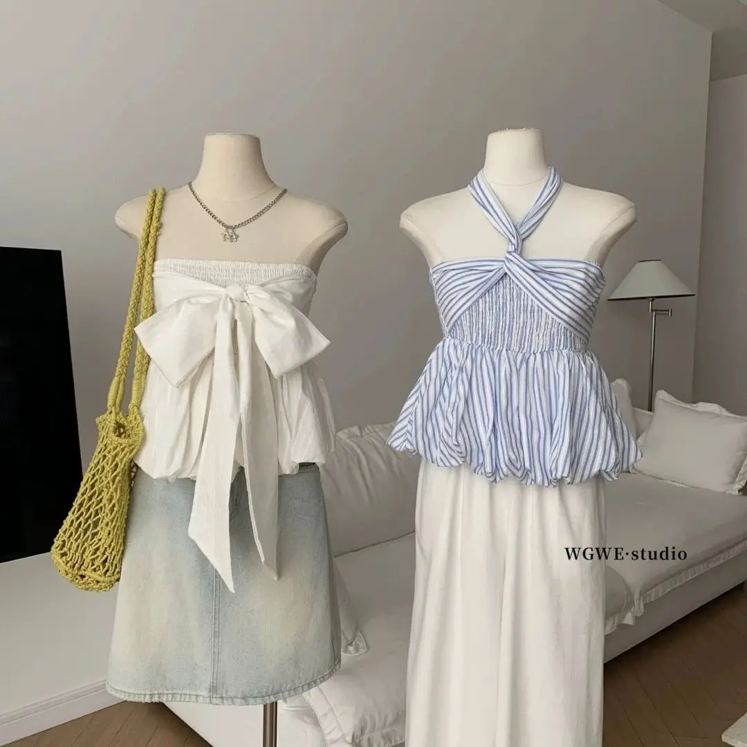 

Лето 2022, новинка, пикантная девушка, темперамент, универсальная свободная повседневная полосатая футболка с наклонными плечами на одно плечо, женский топ