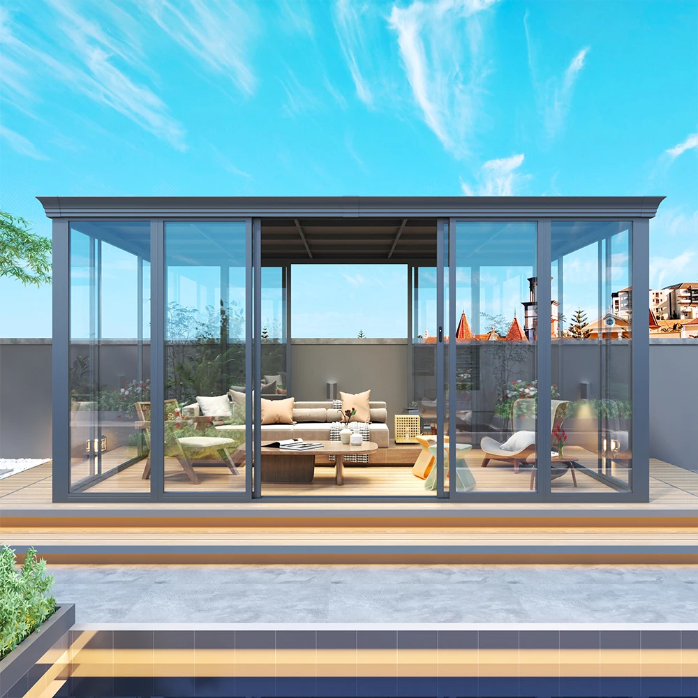 Flat Roof Sunroom Greenhouse Customized Outdoor Furniture House Various Sizes Available