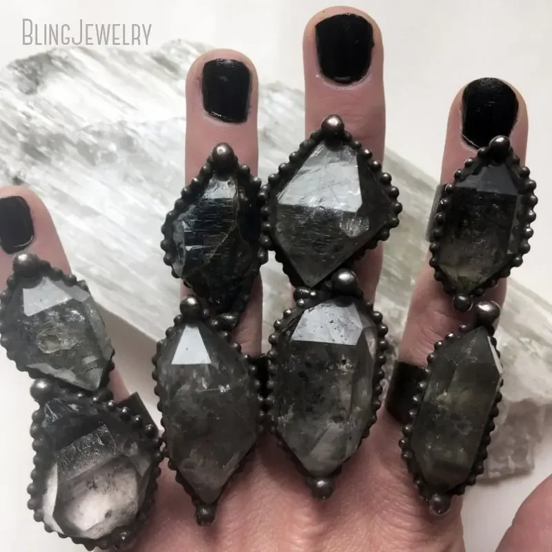 

10pcs Tibetan Quartz Crystal Statement Ring Vampire Goth Witch Wicca Gothic Satan Grunge Jewelry Women Witchcraft Boho