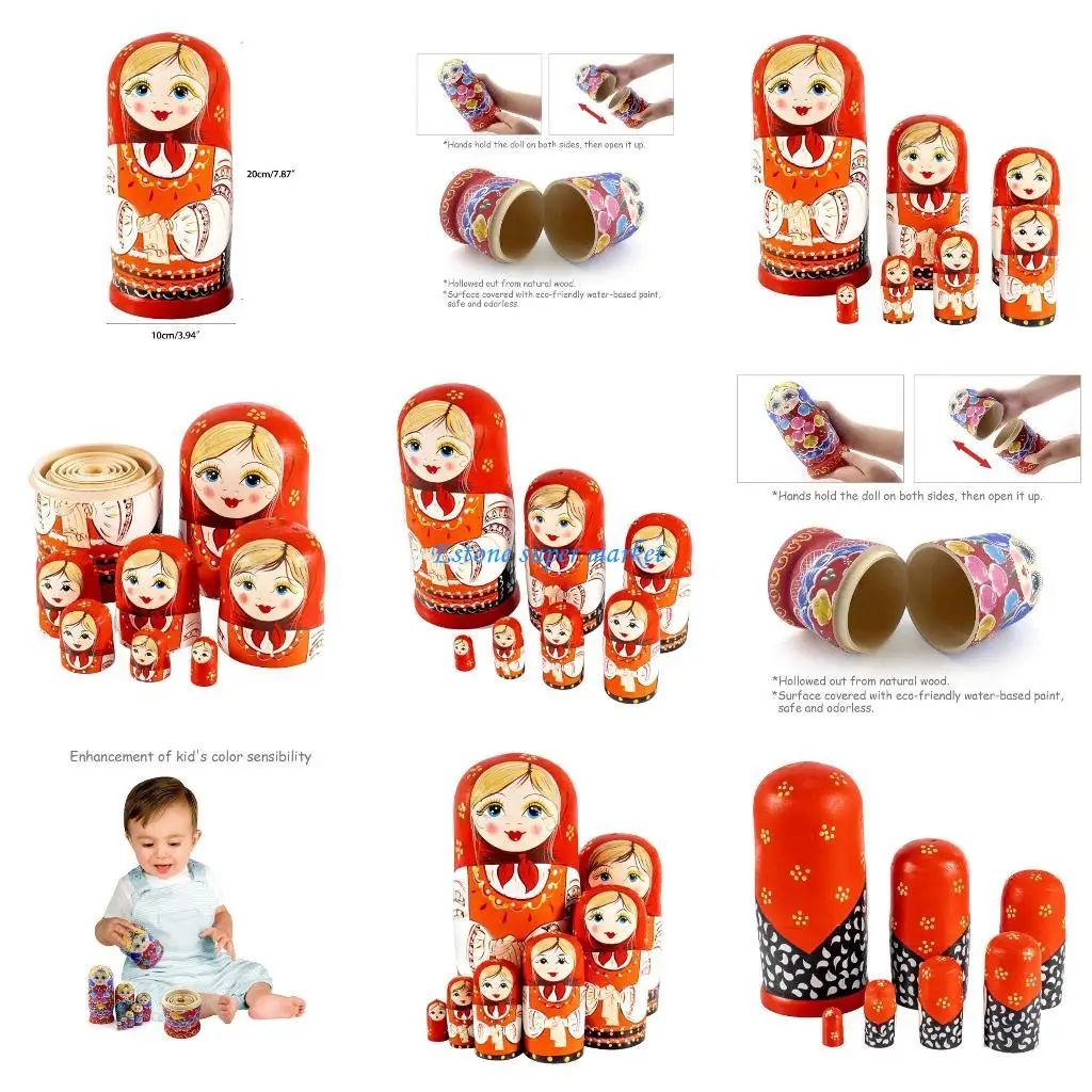 090B 10 قطع مرسومة لربط شكل الدمية لتعشيش الدمية الملونة لتزيين الدمية #1