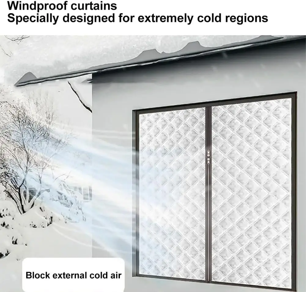 Winter Warm Curtains Windproof Cold Proof Heat-Insulating Blackout Curtains Sealed Windows Soundproof Portable No Drilling