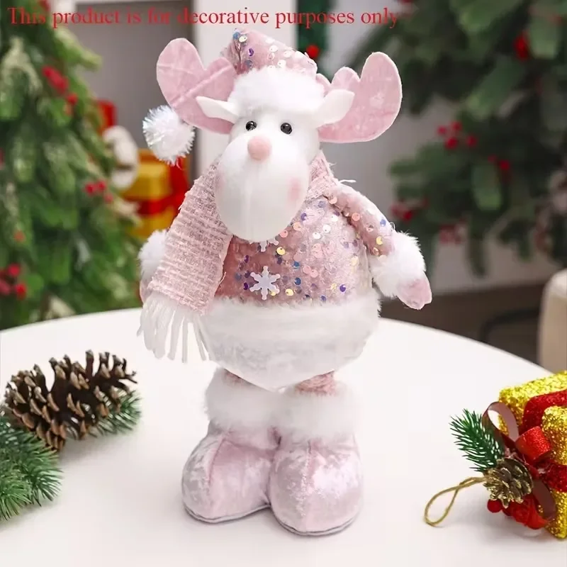 Adjustable Height Standing Pink Reindeer Santa Snowman Figurines Tabletop Home Decor for Christmas Thanksgiving New Year Decor