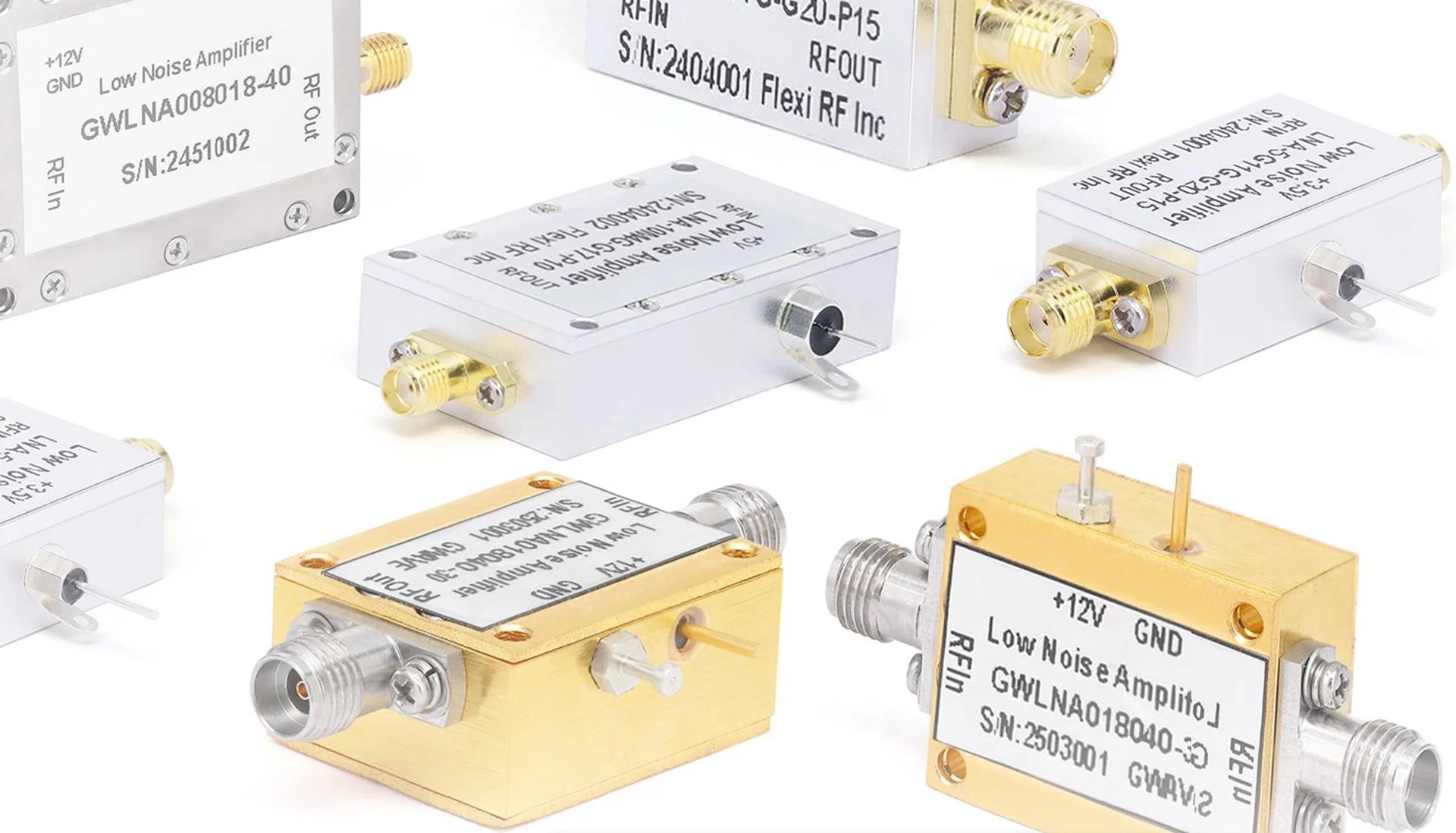 

Gwave WR19 Waveguide Amplifier 40-60GHz Wideband, 18dB Gain, 20dBm Psat, 50 Ohm Coaxial Gold Plated Low Noise Amplifier