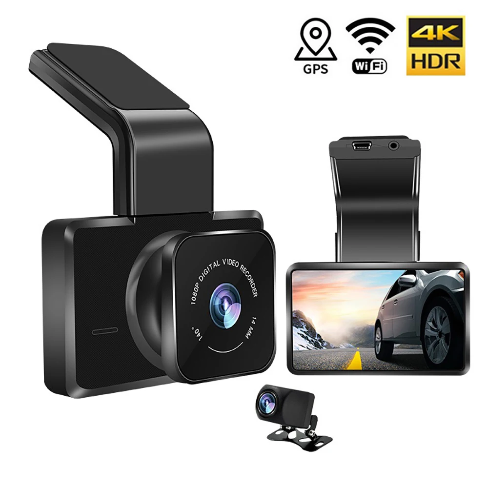 4K 2160P WIFI GPS Dash Cam Dual Lens Car DVR Drive Video Recorder Night Vision Vehicle Camera Dashcam Black Box Night Vision