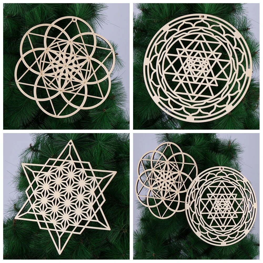 Coasters Laser Cut Wood Wall Art Home Decor Wooden Wall Sign Flower of Life Shape Flower Of Life Energy Mat Slice Wood Base