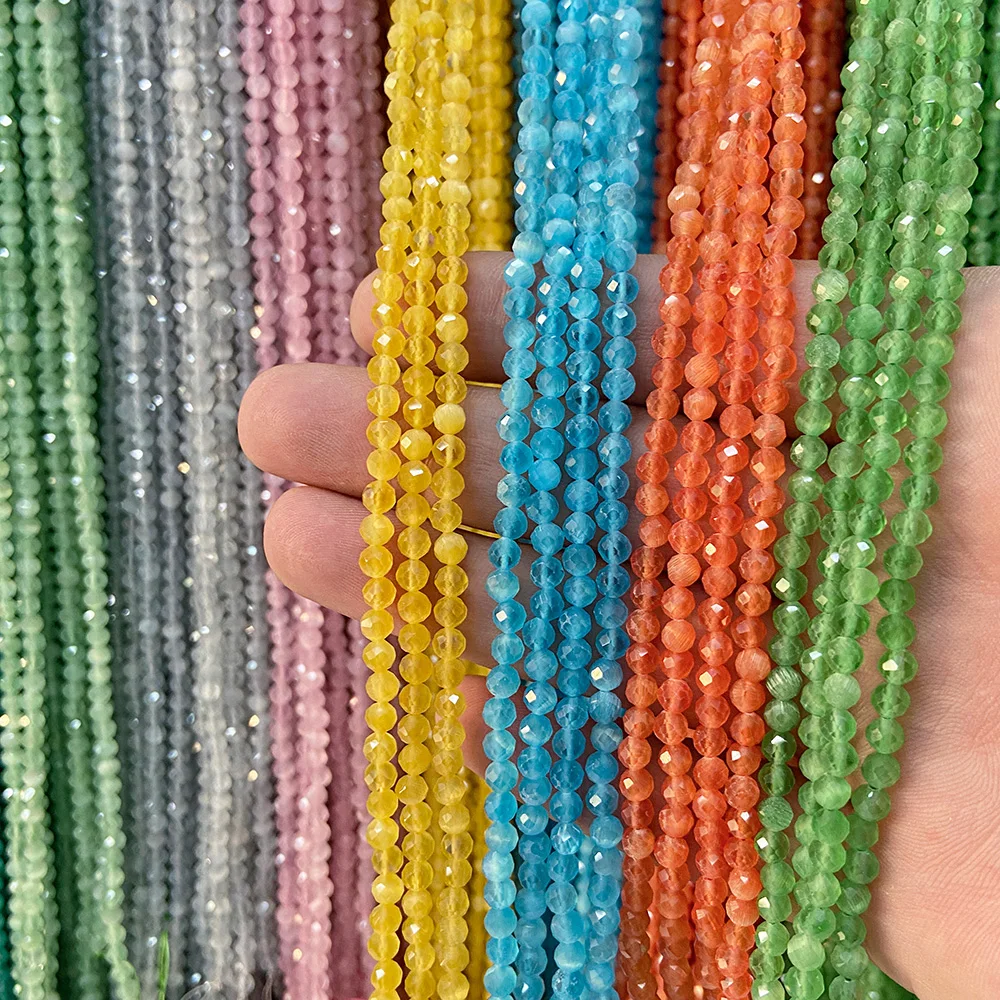 Wholesale 2 3 4mm Faceted Natural Stone Beads Loose Spacer Bead Quartzs Opal Agates Beads for Jewelry Making Bracelet Necklaces