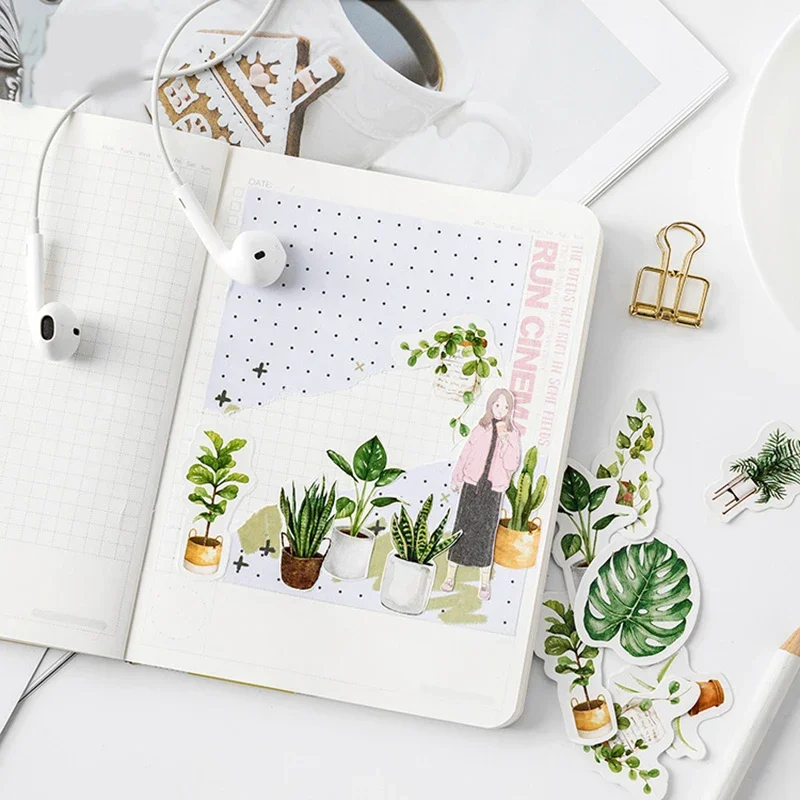 45PCs/Pack Green Potted Plant Washi Stickers Scrapbooking Decorative Stick Diary Stationery Album DIY Stickers Children Gift