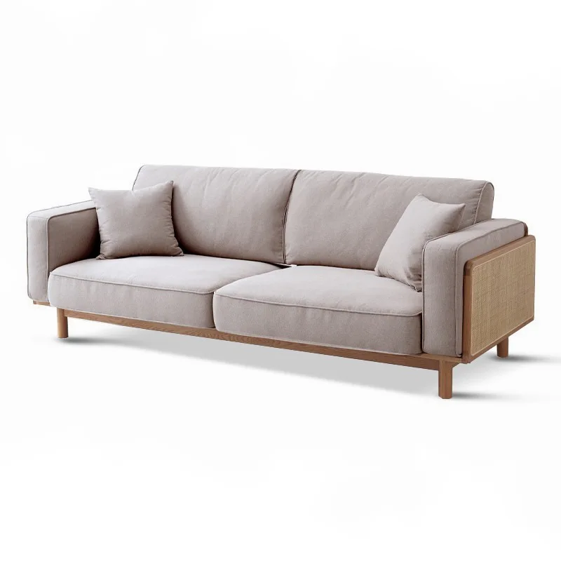 

Solid wood sofa simple modern living room three-person small apartment household rattan sofa homestay sofa
