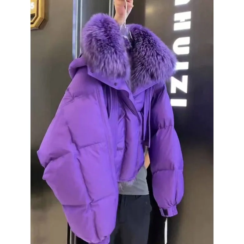 High Appearance Level and High Quality Solid Color Hooded Jacket Autumn and Winter New High-end Imitation Fox Collar Cotton Coat