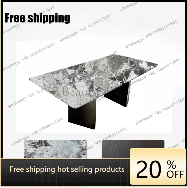 YJ gray natural marble dining table high-end Italian suspended luxury stone dining table