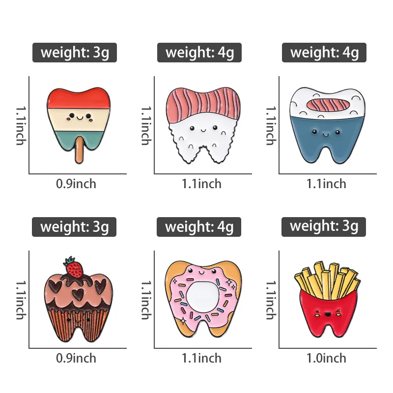 Cute Tooth Brooch Bow Tooth Doctor Screw Fruit Repairman Red Flag Unicorn Crown Healthy Tooth Badge Punk Metal Pins Jewelry Gift