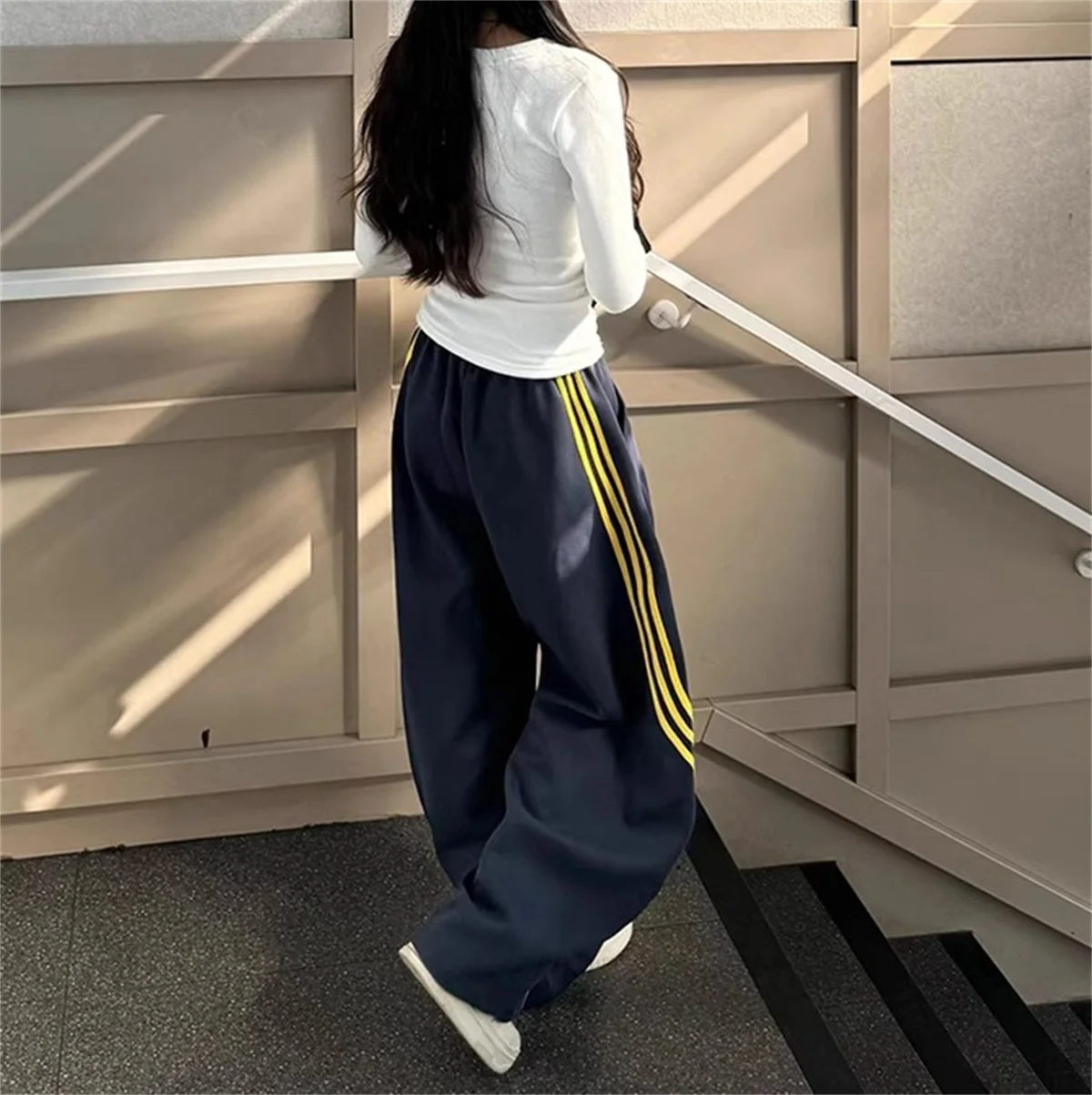 موضة Y2K خمر بنطال ذو قصة أرجل واسعة المرأة الخريف الربيع مرونة عالية الخصر بنطلون أنثى الهيب هوب الشارع الشهير سراويل فضفاضة غير رسمية #6