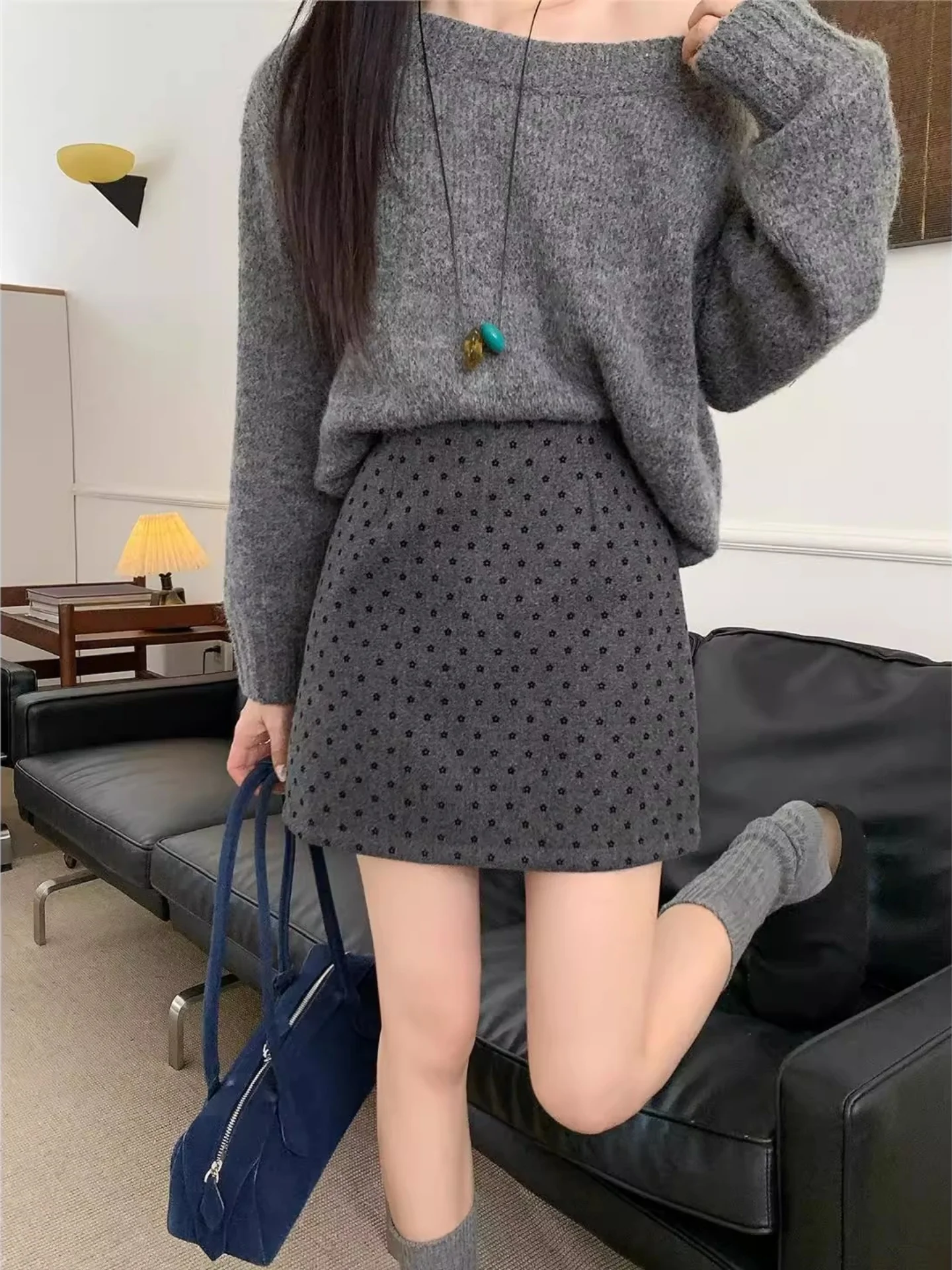 

ay High Waist A-Line Polka Dot ort Skirt Women's plus Size Autumn Winter Casual High Waist Skirt Bodycon ves Skirt