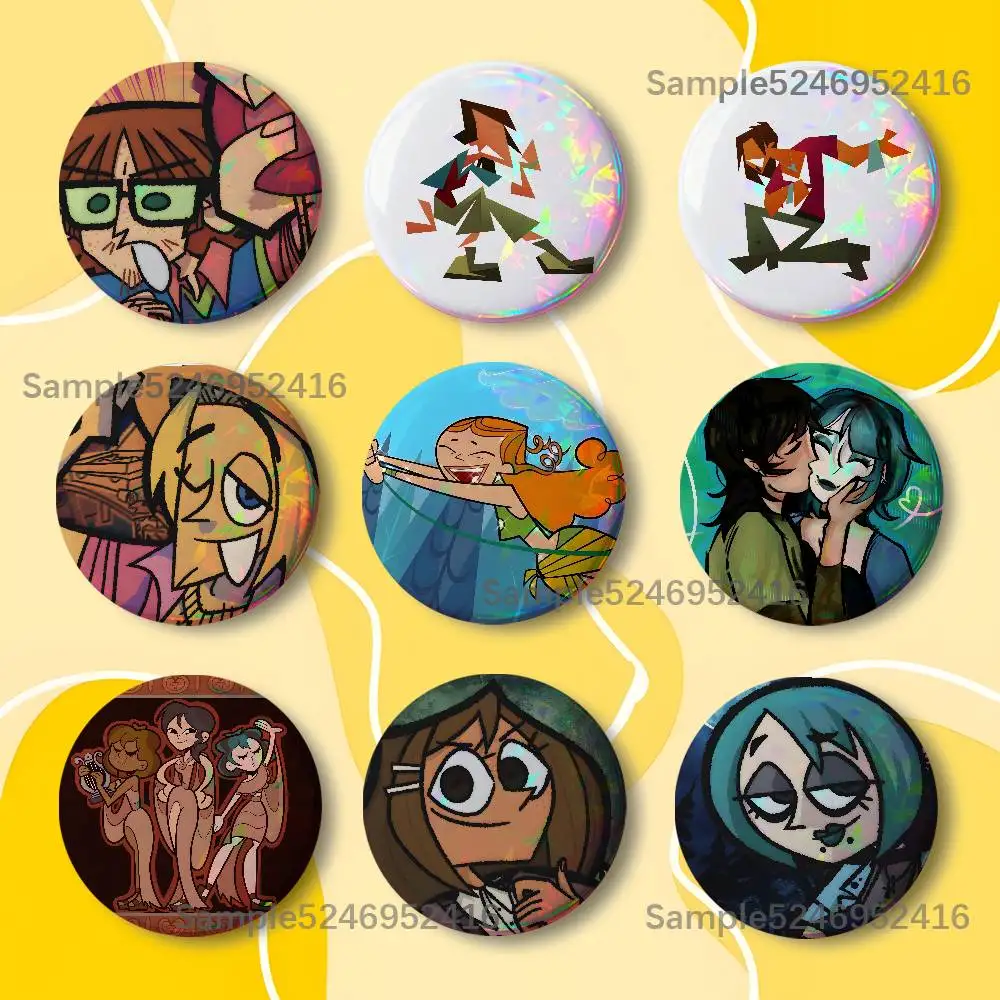 T-Total Drama Island Game Laser Badge Round Creative Pins Brooch Niche Design Brooch for Backpack Lapel Pins Accessories