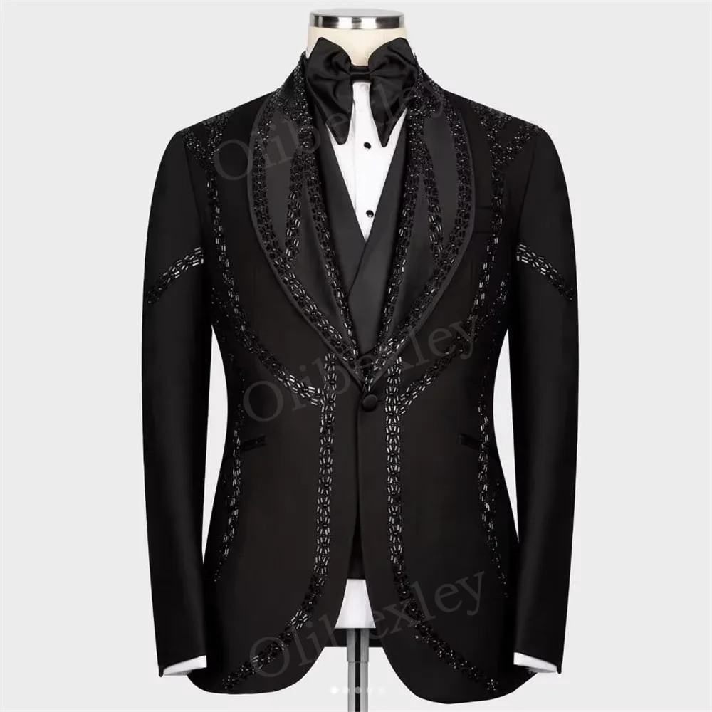 فاخر مطرز حجر سليم صالح البدلة للرجال شال التلبيب سترة وسراويل 2 قطعة العريس سهرة الأعمال حفلة موسيقية مخصصة السترة #1