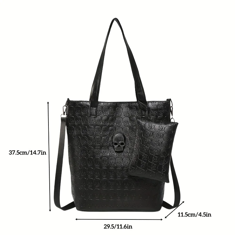 1PC 2026 Trendy Avant-Garde Punk Style Crossbody Bag, Dark Fashion Black Bag with Luxurious Texture, Skull Decorations & Exquisite Embossed Patterns, Sleek Sturdy Metal Hardware, Spacious Durable Adjustable Strap for Daily Outings & Night Events