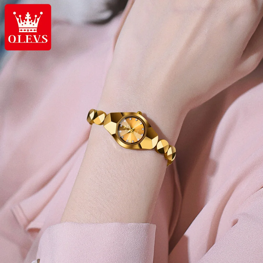 OLEVS-Montre à Quartz avec Miroir bal ombique pour Femme, Montre-Bracelet Étanche pour Femme, Bracelet en Acier Tungstène, Montre de Luxe Originale,