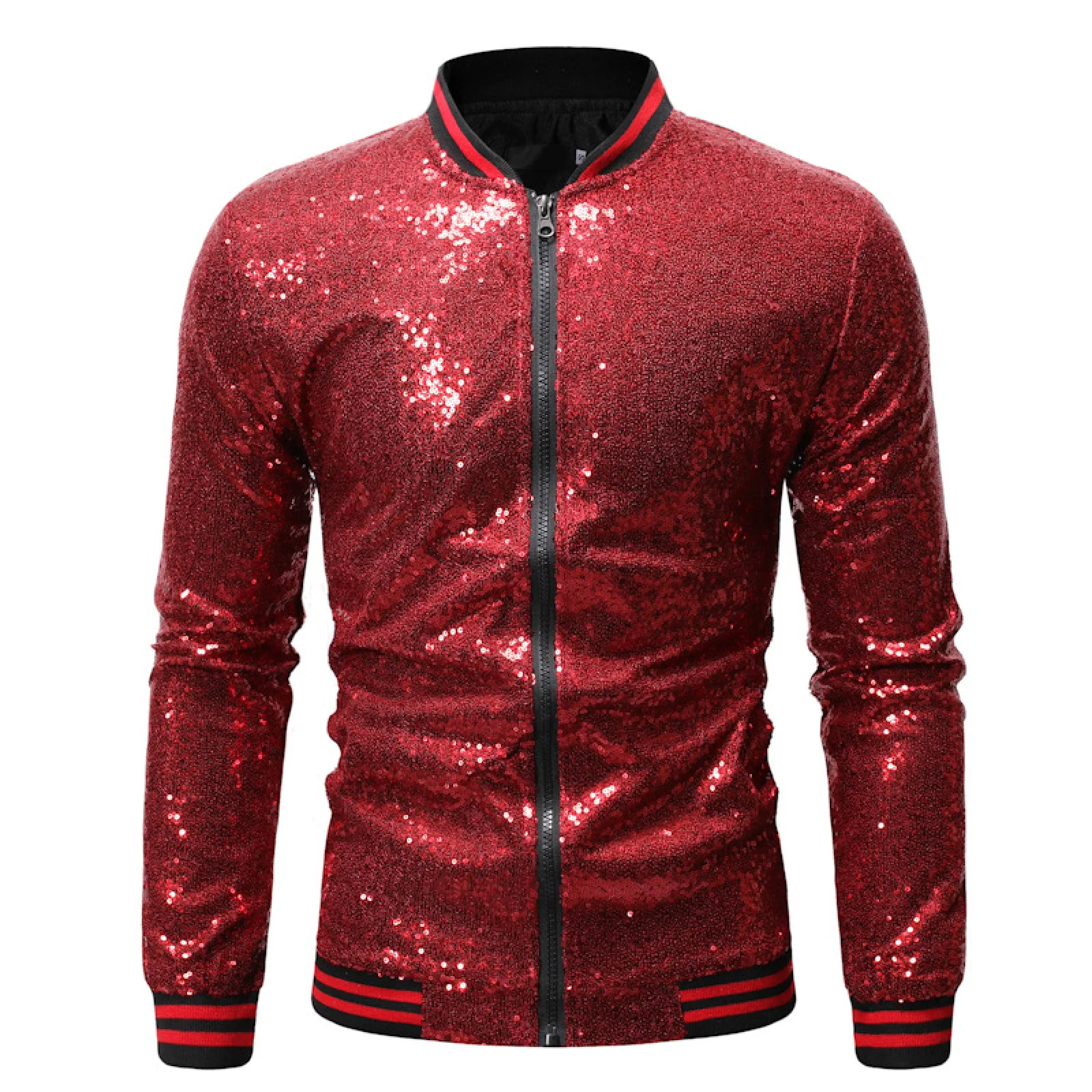 

Men's Metallic Jacket Sequin Shiny Clubwear 70s Disco Costume Christmas Party Zip Up Bomber Jacket