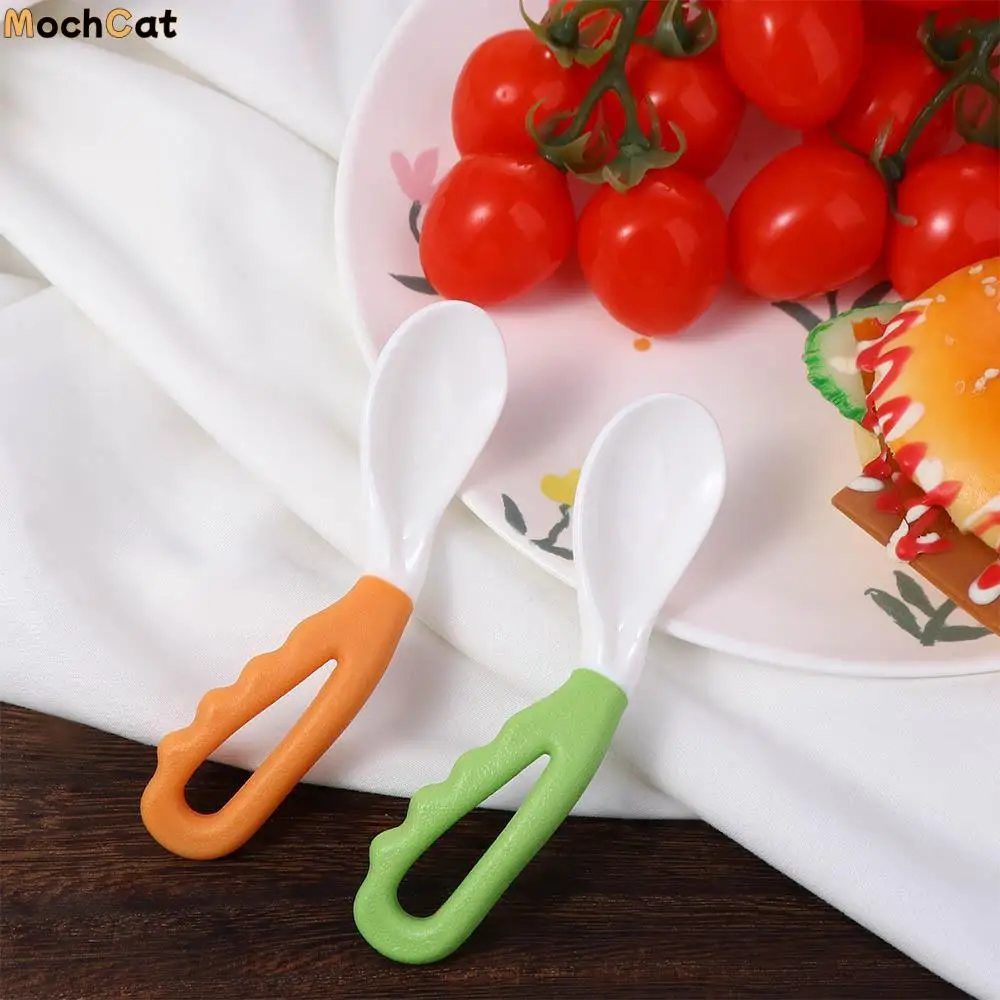 Children Learning To Eat Oval Orange Baby Food Spoon Kid Curved Soup Spoon Newborn Tableware Infant Training Spoons