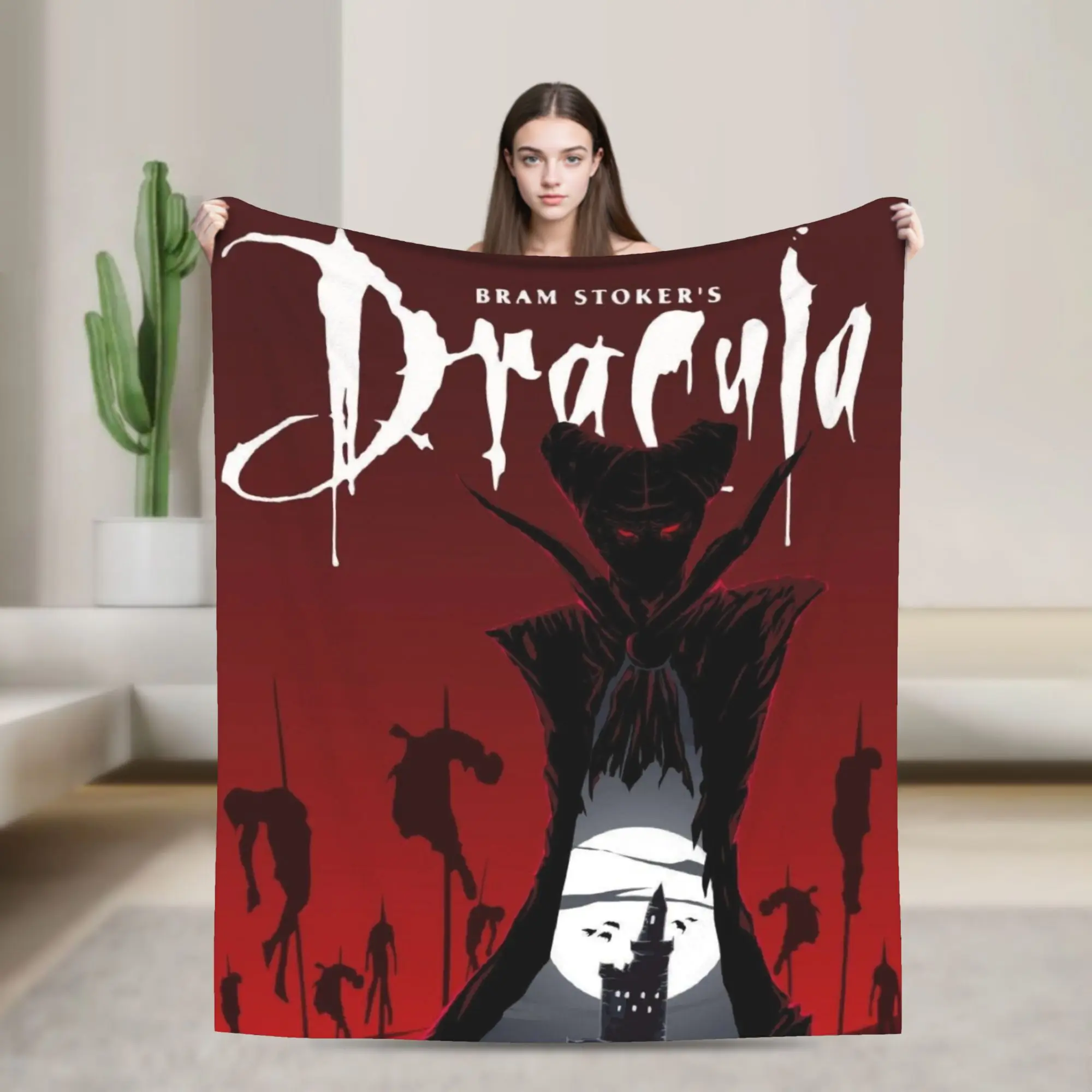 Dracula Halloween Blanket  Warm Aesthetic Plush Throw Blanket For Couch Chair Sofa Bed Travel Flannel Bedspread Bed Cover